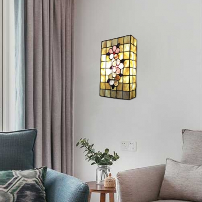 Rectangle Wall Lamp Modern Simple Tiffany Style Shelly Wall Sconce in Amber