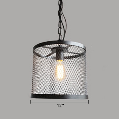Retro Style Mesh Cage Ceiling Pendant Light Iron 1 Light Hanging Light in Black for Foyer