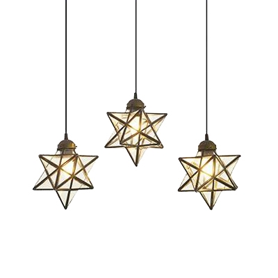 Ripple/Clear Glass Star Pendant Lamp Contemporary 3 Heads Suspension Light for Kids