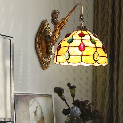 Shelly Wall Sconce with Mermaid Tiffany Style Stained Glass Wall Lamp in Beige