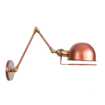 Single Light Dome Wall Lamp Vintage Steel Wall Light Sconce in Rust with Adjustable Arm