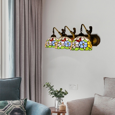 Stained Glass Flower Wall Sconce Tiffany Country Style 3 Lights Lighting Fixture in Multicolor