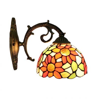 Sunflower Design Wall Lamp Tiffany Style Stained Glass Wall Sconce in Multicolor