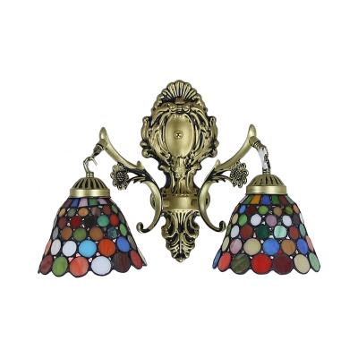 Vintage Art Tiffany 2-Light Wall Sconce with Colorful Round Dot Glass Shade, 16
