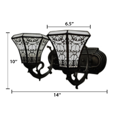 Vintage Tiffany Style Country Fence Design with 14-Inch Wide Inverted Shade Wall Sconce, 2 Light