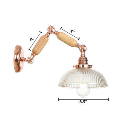 1 Head Dome Wall Light Fixture with Swirl Glass Shade Modernism Adjustable Wall Sconce in Rose Gold
