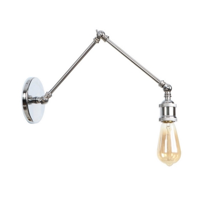1 Head Open Bulb Wall Mount Light Retro Style Metallic Wall Sconce in Chrome with Swing Arm