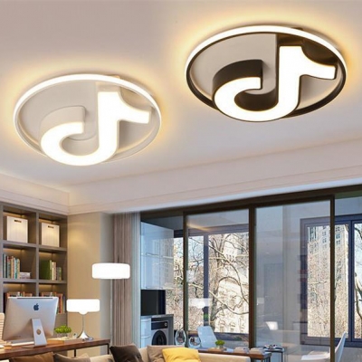 Acrylic Flush Ceiling Light with Musical Note Modern Black/White LED Ceiling Light for Living Room