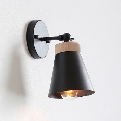 Adjustable Cone Wall Light Natural Simple Wood Wall Sconce in Black for Living Room