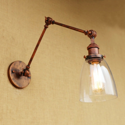 Arm Adjustable Sconce Light with Dome Shade Loft Style Concise Clear Glass 1 Light Wall Light in Rust