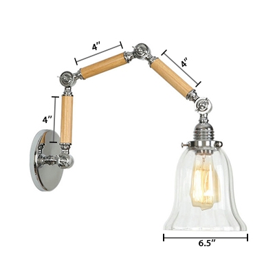 Bell Shade Wall Sconce with Swing Arm Contemporary Clear Glass Single Head Wall Lamp in Chrome