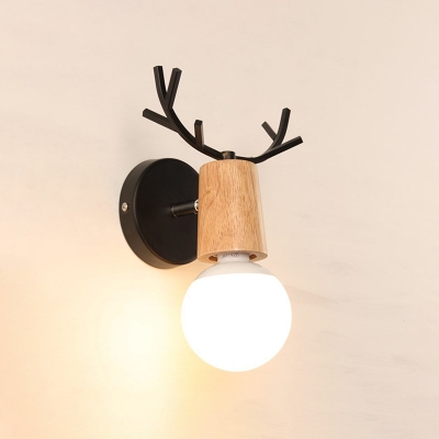 Black/White Antler Sconce Light Nordic Style Wood Single Head Wall Mount Light for Children Room