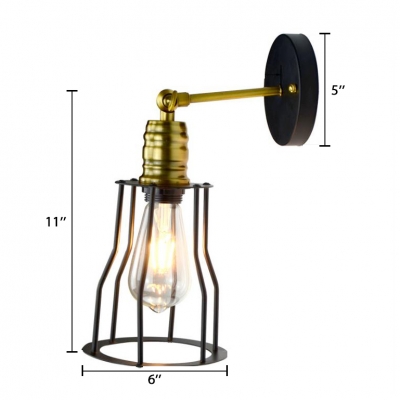 Brass Finish Metal Frame Wall Sconce Retro Style 1 Bulb Small Wall Light Fixture for Foyer