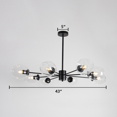 Bubble Shade Ceiling Light Contemporary Clear Glass 8 Light Chandelier in Black