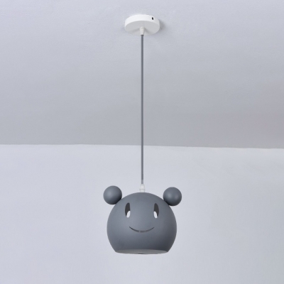 Cartoon Mouse Suspended Light Baby Kids Room Metallic 1 Bulb Pendant Light in Blue/Gray/Pink