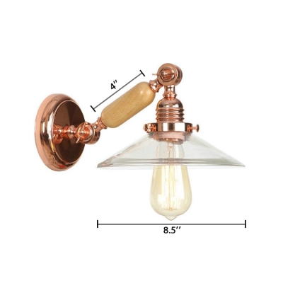 Flared Wall Sconce with Clear Glass Shade Modern 1 Light Wall Mount Light in Rose Gold