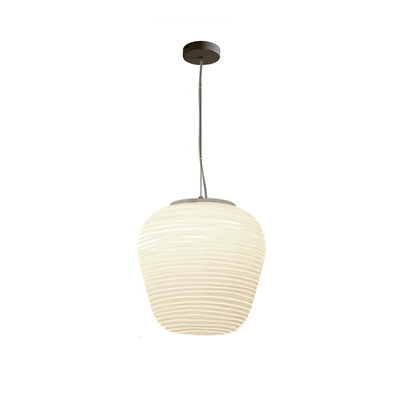 Frosted Glass Ribbed Hanging Light Minimalist Single Light Suspended Lamp for Bedroom in White