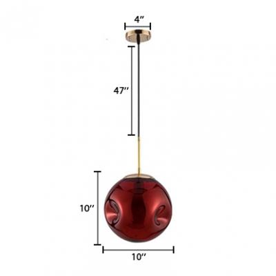 Glass Globe Pendant Light  Post Modern 1 Head Art Deco Suspended Lamp in Red for Restaurant