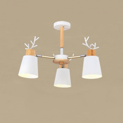 Horn Shade 3/6 Lights Chandelier with Antler Decoration White Metal Hanging Lamp for Children Bedroom