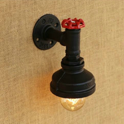 Metallic Water Pipe Wall Mount Light Industrial 1 Head Small Sconce Light in Black for Bar