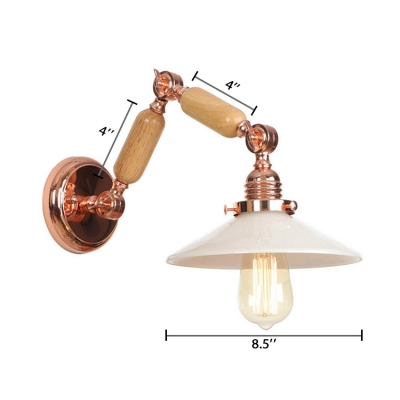 Opal Glass Cone Wall Sconce with Swing Arm Modernism Single Head Wall Lamp in Rose Gold