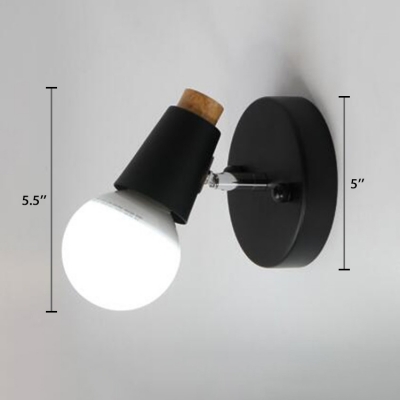 Open Bulb Wall Sconce with Round Metal Base Simplicity Single Head Wall Lamp in Black for Bedside