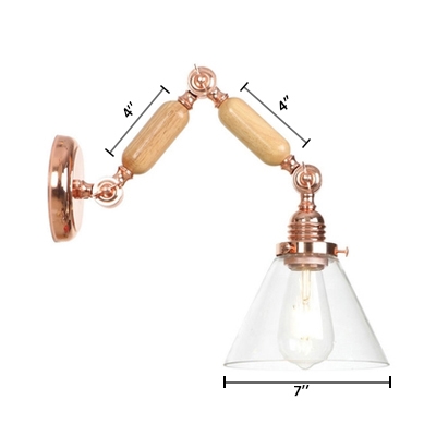 Rose Gold Swing Arm Wall Sconce with Coolie Glass Shade Modern 1 Head Wall Lamp for Bedroom
