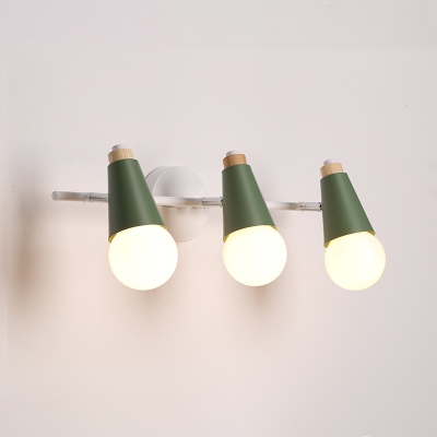 Rotatable Metal Wall Lamp with Cone Green/Yellow Triple Lights Vanity Light for Bathroom Bedroom