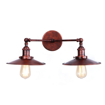 Rust Finish Railroad Wall Sconce Vintage Metallic 2 Heads Wall Lighting for Foyer