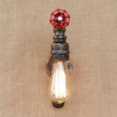 Rustic Style Pipe Wall Mount Light Metallic Single Light Accent Sconce Lighting in Aged Bronze