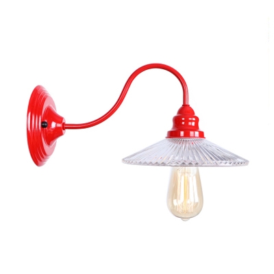 Scalloped Wall Mount Light with Gooseneck Stylish Industrial Glass Shade Sconce Light in Red