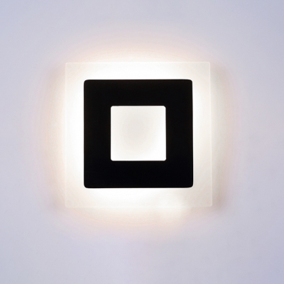 Square LED Wall Sconce Contemporary Acrylic Single Head Wall Lamp in Black for Staircase