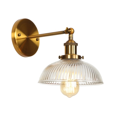 Swirl Glass Dome Wall Light Vintage Single Light Wall Mount Fixture in Brass Finish for Bedside