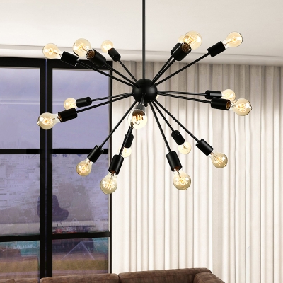 Vintage Black 18 Light Sputnik LED Pendant Light for Living Room Restaurant Bar