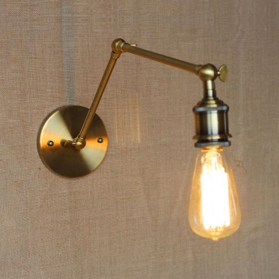 1 Light Bare Bulb Wall Lamp Retro Style Metal Lighting Fixture in Antique Brass with Adjustable Arm