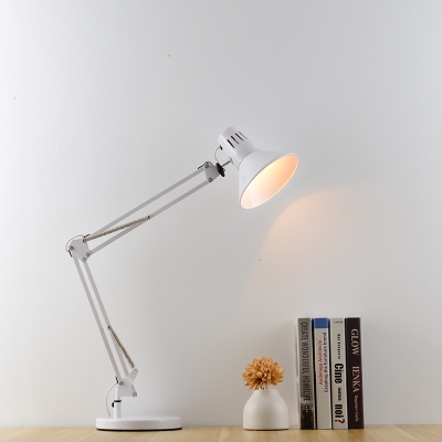 1 Light Conical Desk Lamp Simple Concise Iron Desk Lights in White with Adjustable Arm