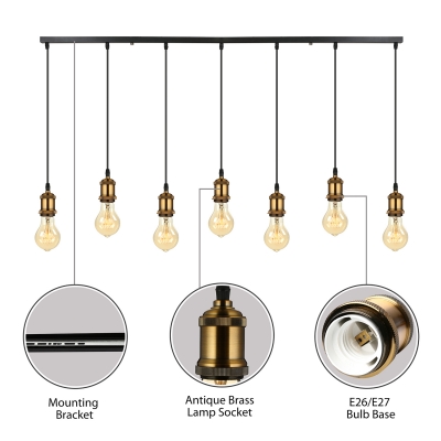 7 Light Linear LED Mulit Light Pendant in Antique Brass for Kitchen Bar Counter Restaurant