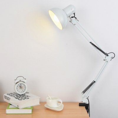 Adjustable 1 Bulb Dome Desk Lamp Modern Design Metallic Desk Lighting in White for Bedroom
