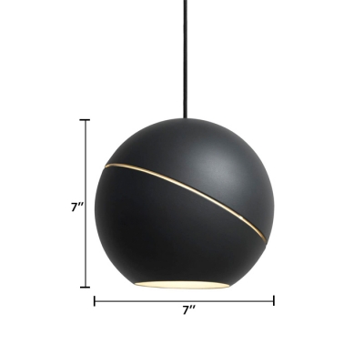 Ball Shade Hanging Lamp Modern Steel Ceiling Light in Black with On/off Push Switch