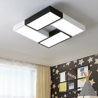 Block Style LED Flush Light Fixture Modern Chic Black and White Metallic Ceiling Lamp for Living Room