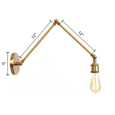 Brass Finish Bare Bulb Wall Lamp Vintage Retro Style Iron Single Light Sconce Light for Study Room