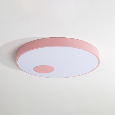 Colorful Macaron Drum Flush Light Coffee Shop Metallic LED Ceiling Fixture in Blue/Pink/Yellow