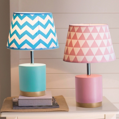 Cone Single Light Table Lamp with Blue/Pink Fabric Shade Reading Light for Boys Girls Bedroom