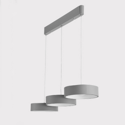 Drum LED Island Pendant Light Contemporary Style Acrylic 3 Lights Luminaire Lighting in Dark Grey/White