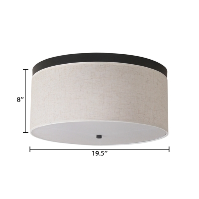 Fabric Drum Flush Light Minimalist 3 Heads LED Flush Mount Light in Beige for Sitting Room