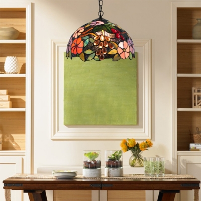 Fruit and Floral Pattern Glass Shade Tiffany Loft Lamp 2 Light Ceiling Fixture, 12