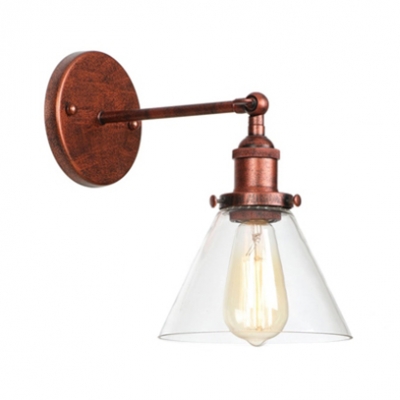 Glass Shade Coolie Wall Lighting Loft Style 1 Light Wall Mount Light in Rust with Round Base