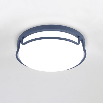 Glass Shade Round Ceiling Light Modern Fashion Bedroom LED Flush Light Fixture in Blue/Green
