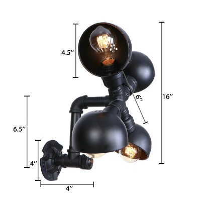 Metallic Armed Wall Sconce with Dome Shade Retro Style 4 Lights Wall Light in Black