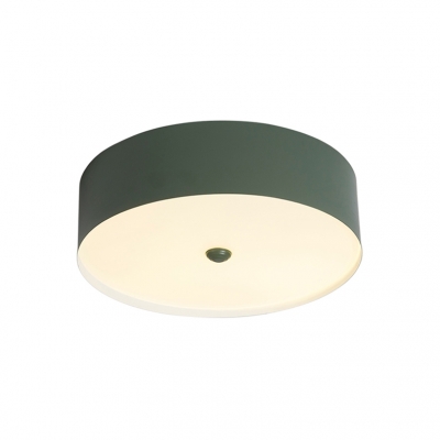 Metallic Drum LED Flush Mount Light Modern Fashion Children Bedroom Ceiling Fixture in Gray/Green